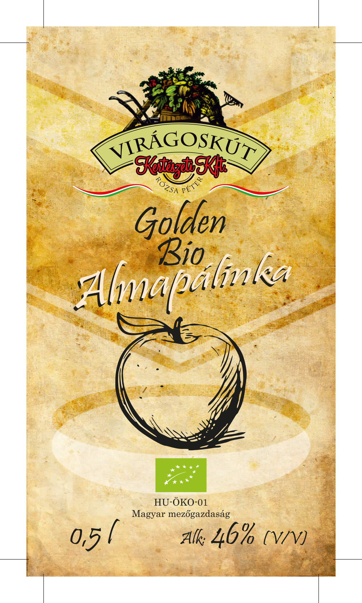 Bio almapálinka - Golden 500ml 46% /Virágoskút Kft./