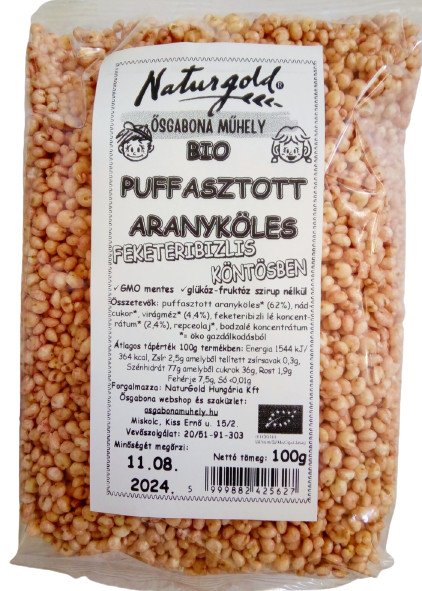 Bio puffasztott aranyköles feketeribizlis köntösben 100 g  (Naturgold Kft.) 