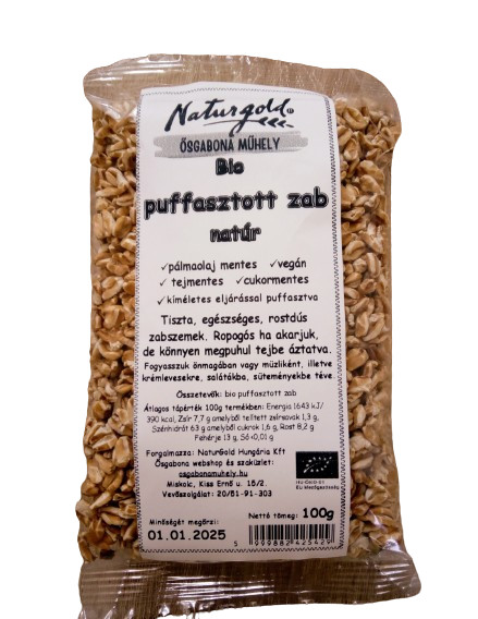 Bio puffasztott zab natúr 100g (Naturgold Kft.)