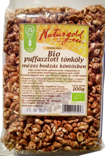 Bio puffasztott tönkölybúza mézes-bodzás köntösben 100 g (Naturgold Kft.)
